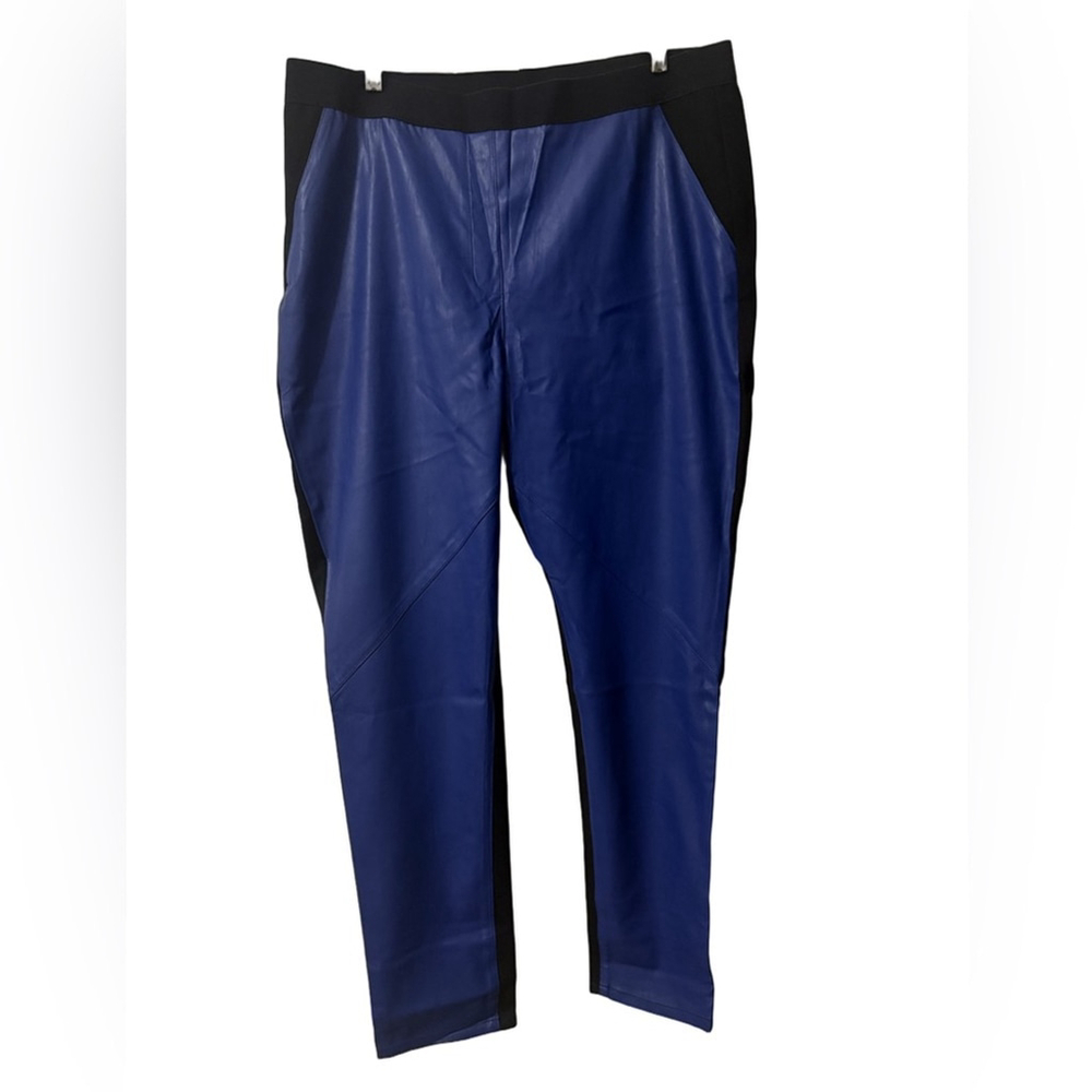 Blue NIP Faux Leather In Front Black Ponte in Back Pull On Pant - Picture 4 of 5